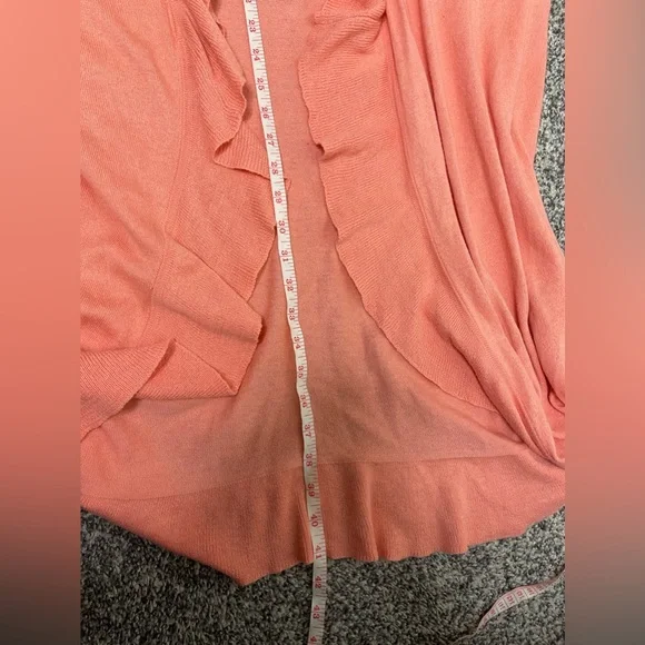 Garnet Hill Peach Ruffle Long Line Open Cardigan XL Cashmere Cotton Lounge - Picture 10 of 10